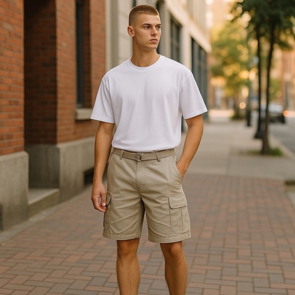 TRUE ONE CLOTHING CO, Men's size 40 Tan/Khaki Belted Cargo Shorts - Picture 1 of 7